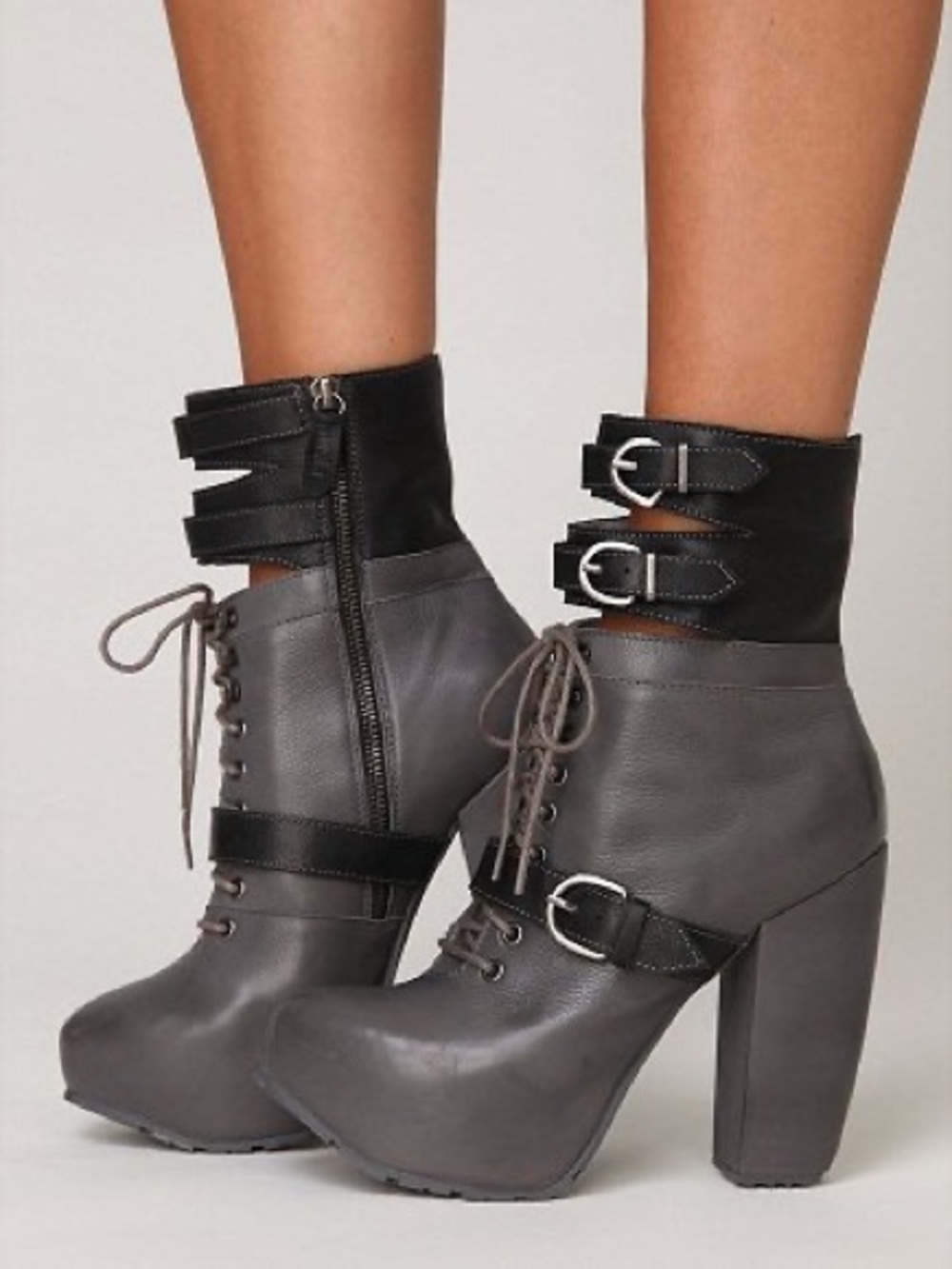 Miista ‘Andee’ Platform Buckle Boots in Black/Grey size 40